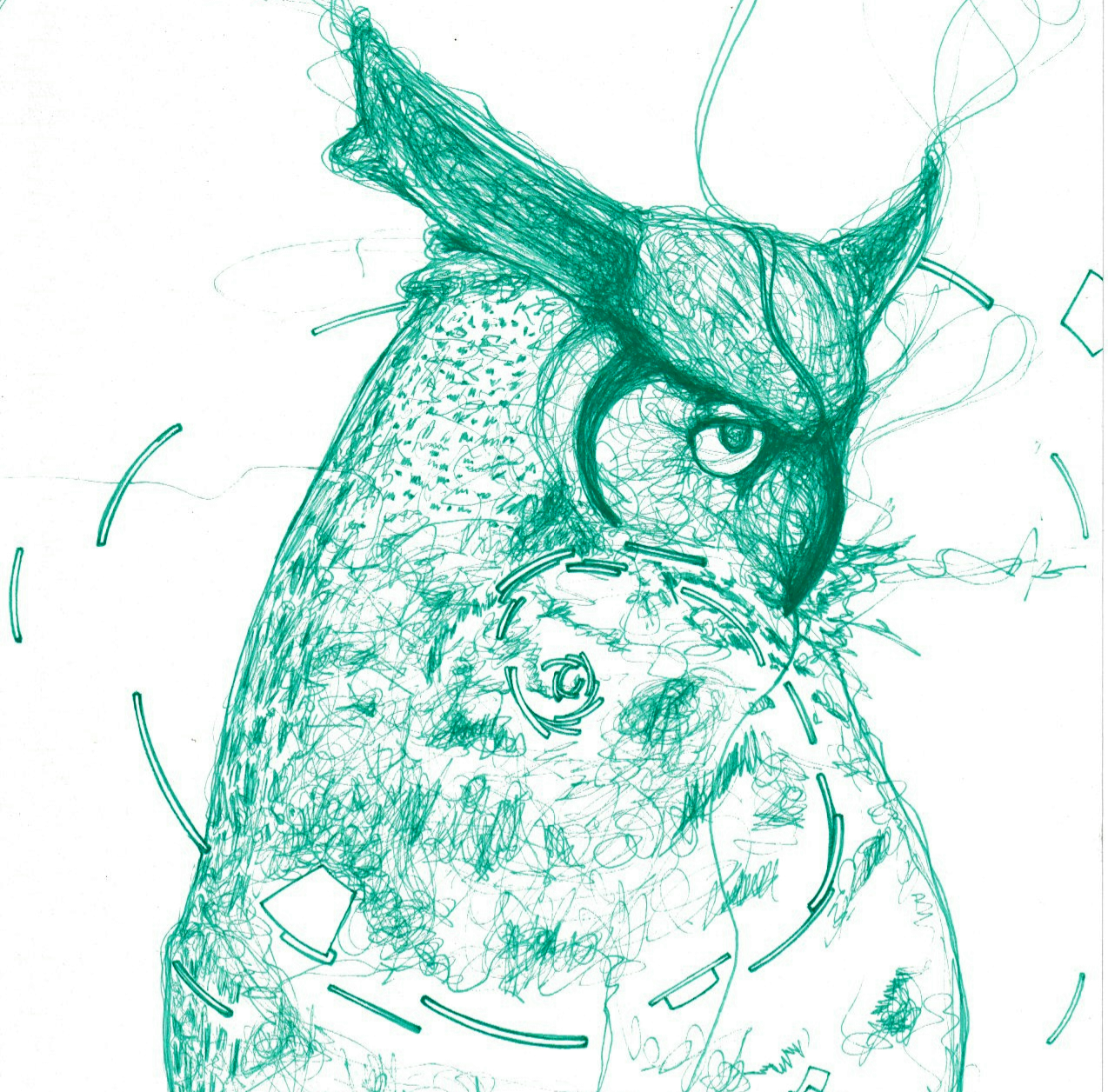 Great Horn Owl Sketch 8x8 Framed Print (Green)