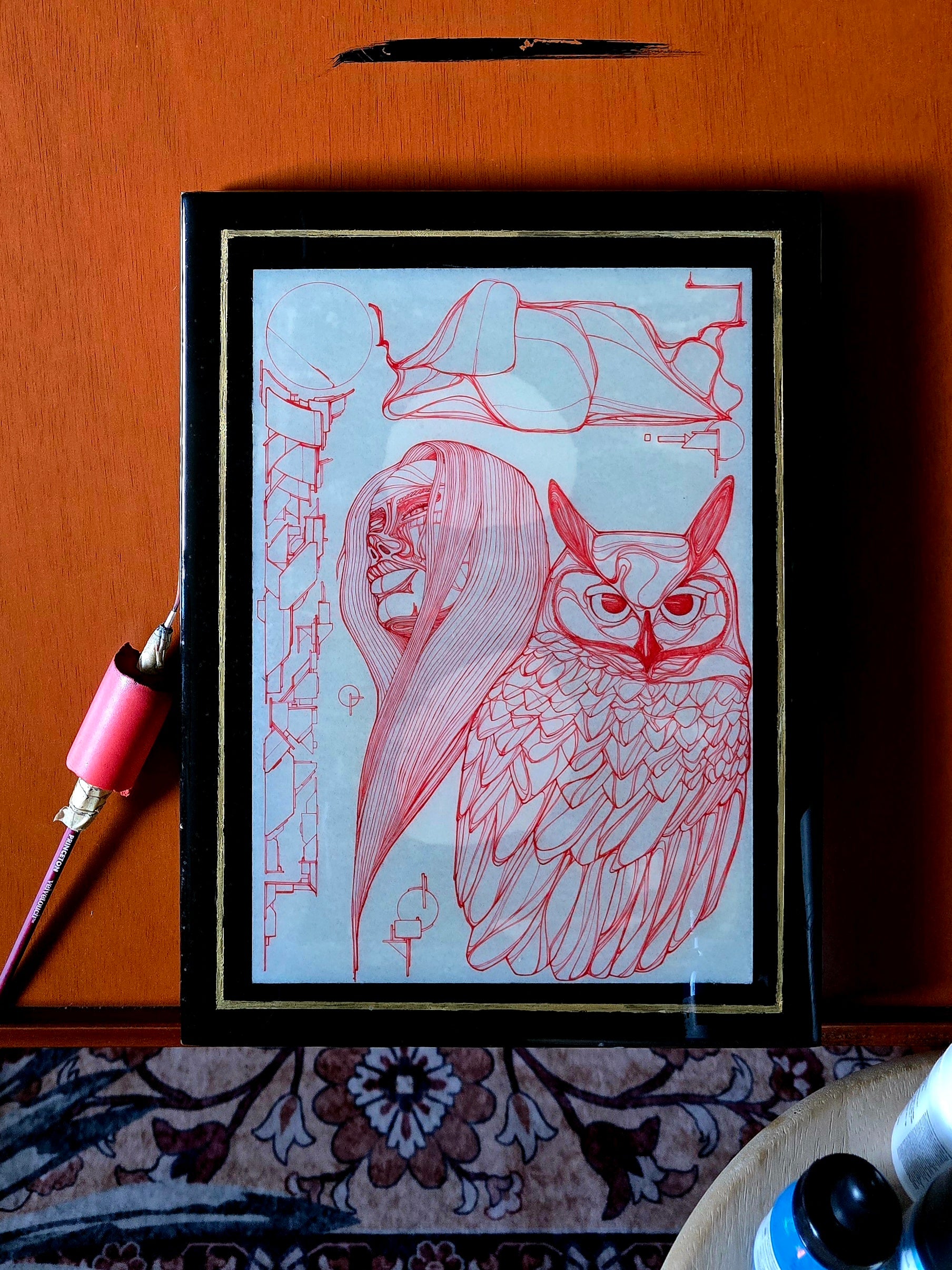 "Great Red Owl" 9x12