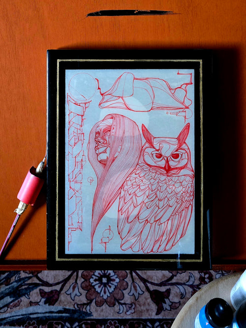 "Great Red Owl" 9x12