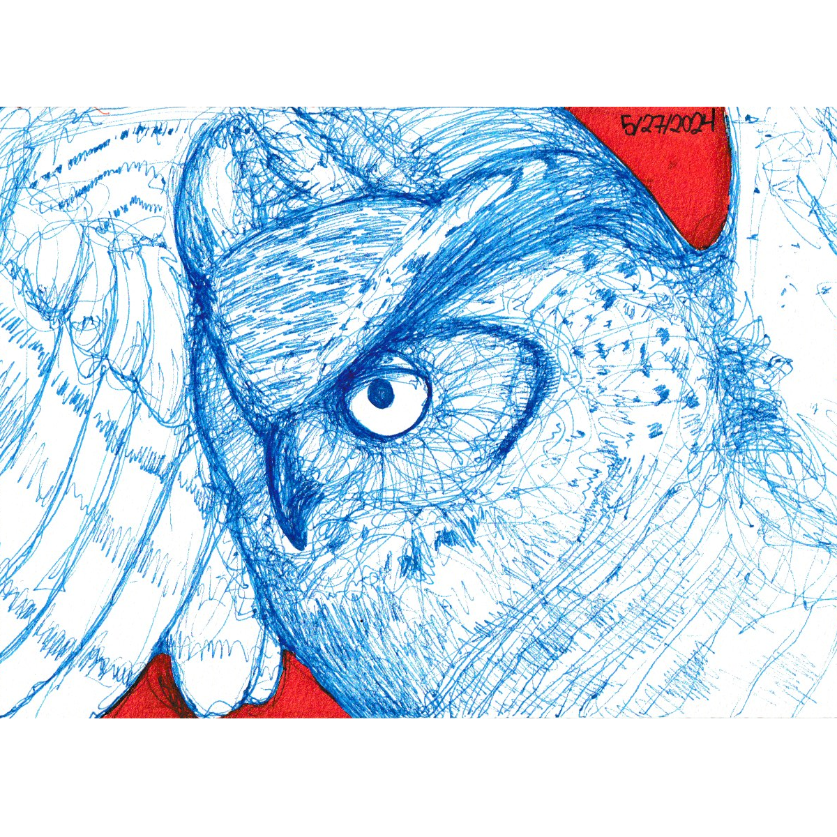 Great Horn Owl Sketch 8x8 Framed Print (Blue)