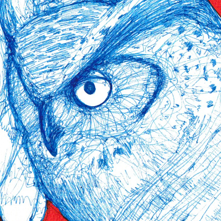 Great Horn Owl Sketch 8x8 Framed Print (Blue)